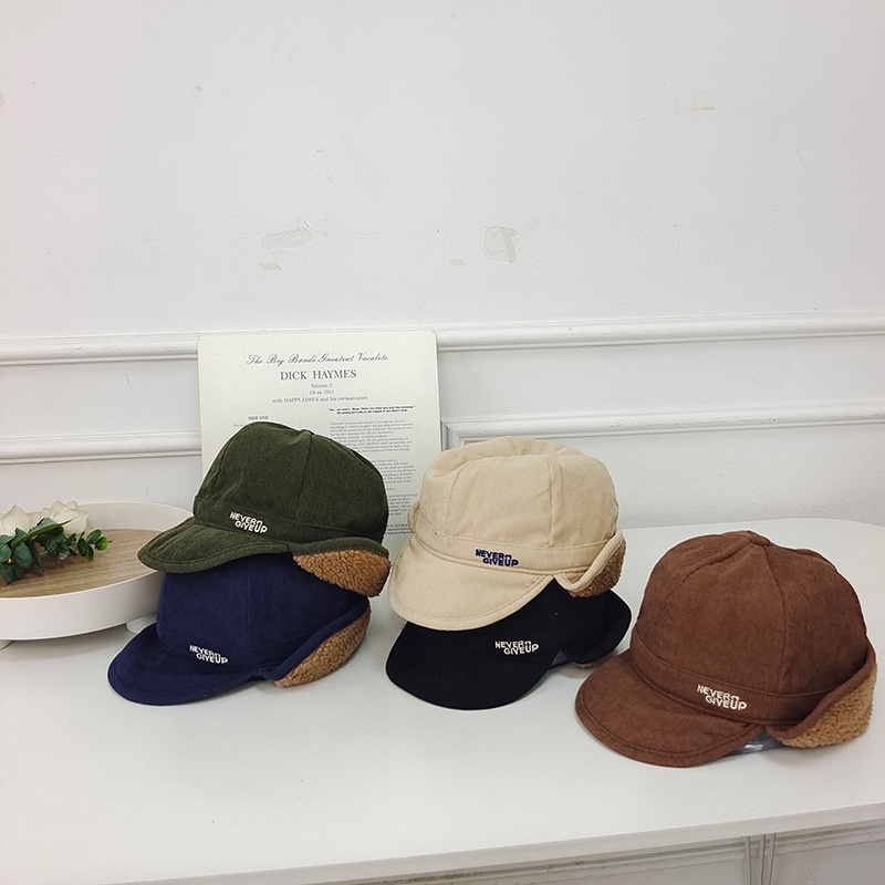 Nón kết len lông cừu vành ngắn che tai chống lạnh phong cách retro thời trang thu đông