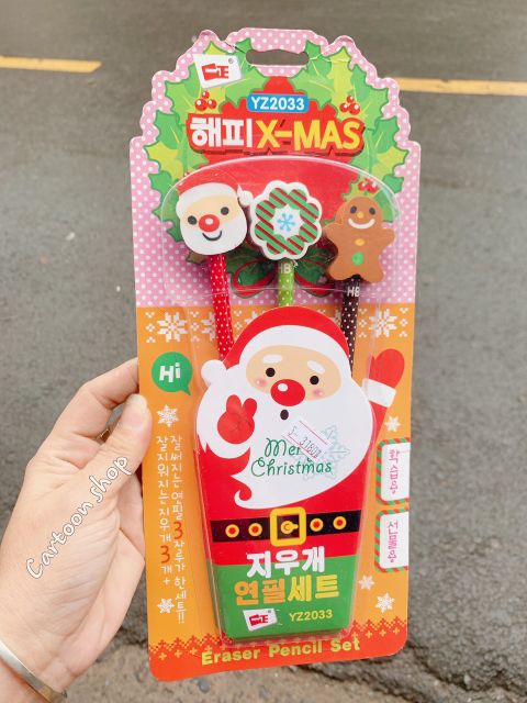 Vỉ 3 chì chuốt có gôm chủ đề Noel/ Giáng sinh