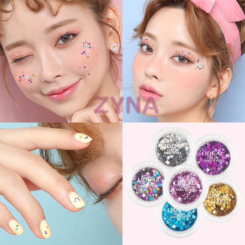 Hộp kim tuyến trang trí mặt/mắt/móng 6 màu hình ngôi sao lấp lánh thời trang DIY cho nữ
