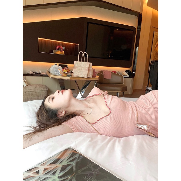 Đầm Tay Ngắn Cổ Chữ V Quyến Rũ Thời Trang Phong Cách Hàn Quốc Cho Nữ