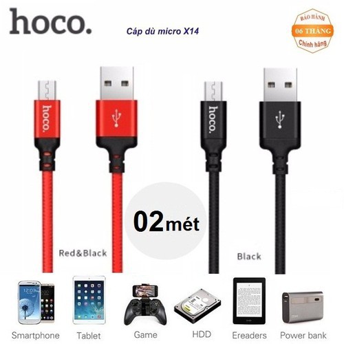 [Mã 2404EL10K giảm 10K đơn 20K] Combo bộ sạc hoco x14 dài 2m tất cả các dòng điện thoại và củ sạc cao cấp