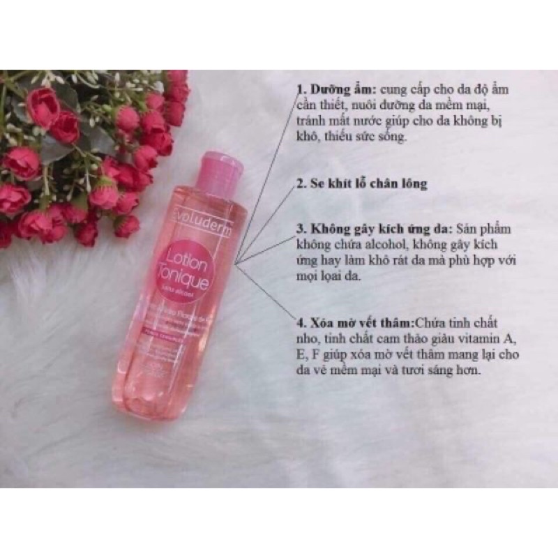 Nước hoa hồng mịn da toner Evoluderm lotion tonique