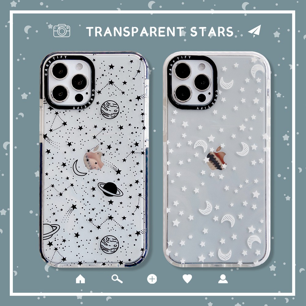 Apple iPhone 7 8 Plus 7+ 8+ X XS XR 11 11Pro 12 Mini 12Mini Pro Max XSMax SE 2020 insta Style Casetify Tide Brand Cute Cartoon Moon Star Meteor Planet Space Lens Protection Flexible Soft Silicone TPU Case Cover Anti-Drop Casing