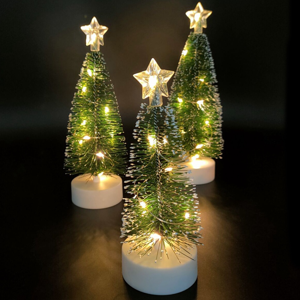 Set 3 cây thông mini có đèn LED phát sáng trang trí bàn làm việc độc đáo