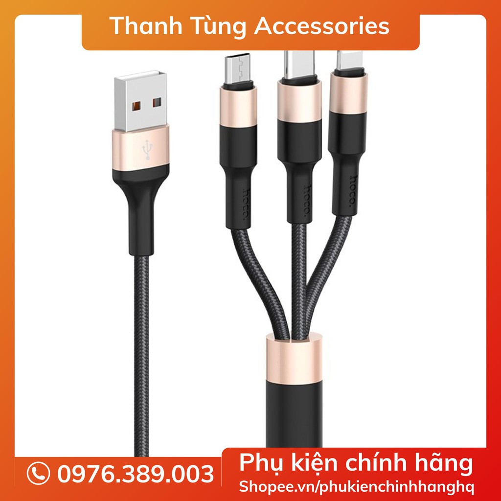 Cáp Sạc 3 Đầu Hoco X26 Lightning Micro-USB Type C Dài 1 Mét - Dây Sạc đa năng Điện Thoại