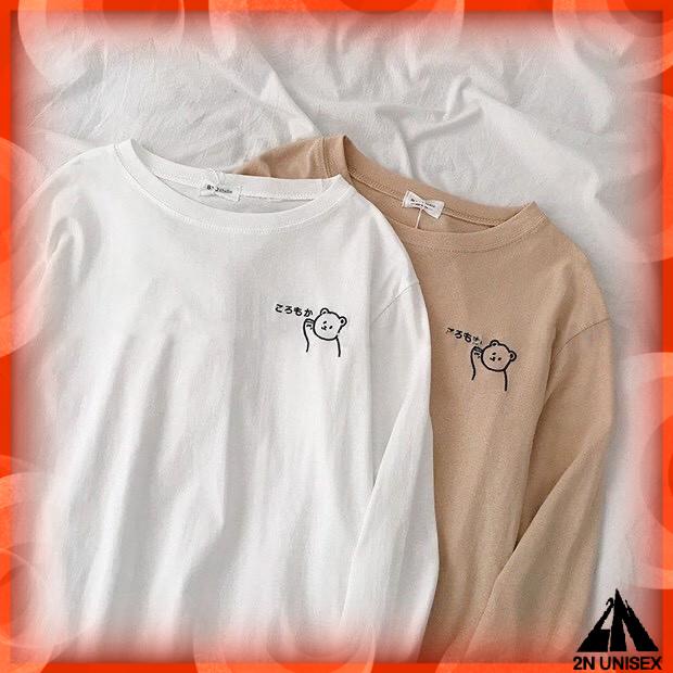 Áo thun tay dài form rộng unisex - phông dài tay nam nữ oversize gấu nhỏ cute - 2N Unisex