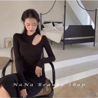 Đầm body khoét vai nữ, phần dưới xẻ siêu cá tính
