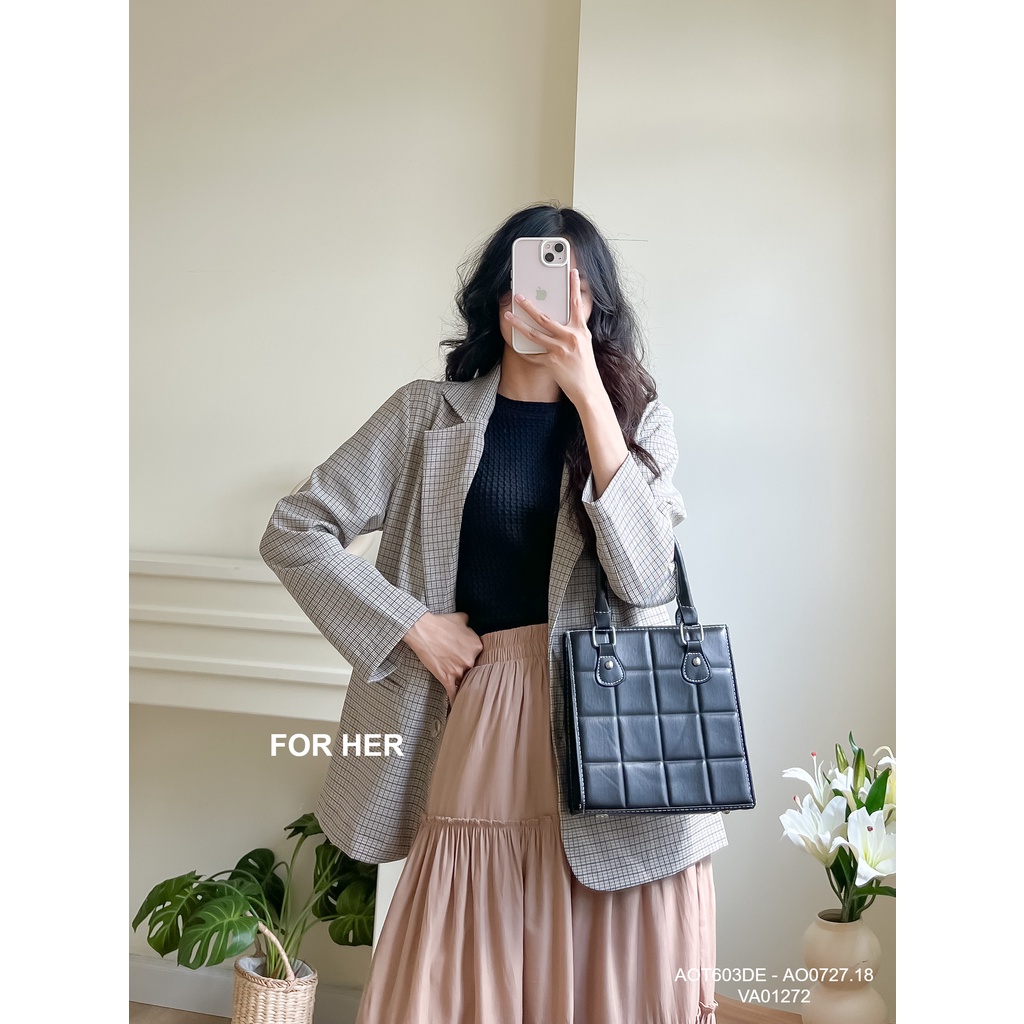 Áo vest blazer nữ công sở 2 nút sọc caro AO0727