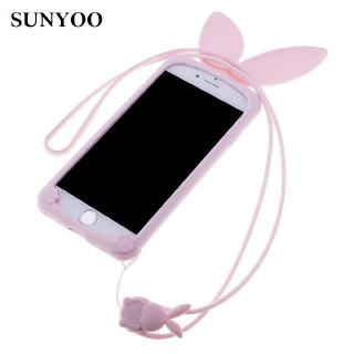 Ốp điện thoại tai thỏ bằng silicone chống sốc kèm dây đeo cho iPhone 7 Plus