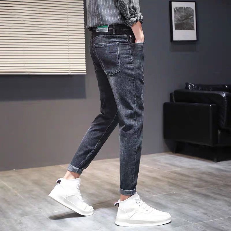 Quần bò nam Quần jean nam nữ co giãn dáng ôm body gọn màu đen xước 310