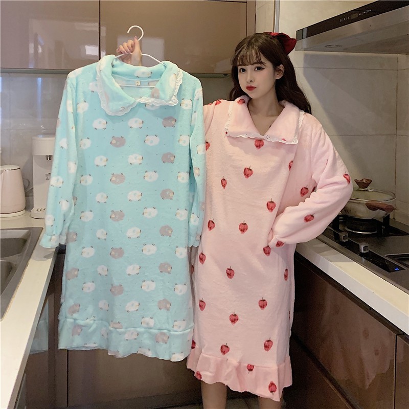 ORDER Váy ngủ dài tay mùa đông bông ấm cute