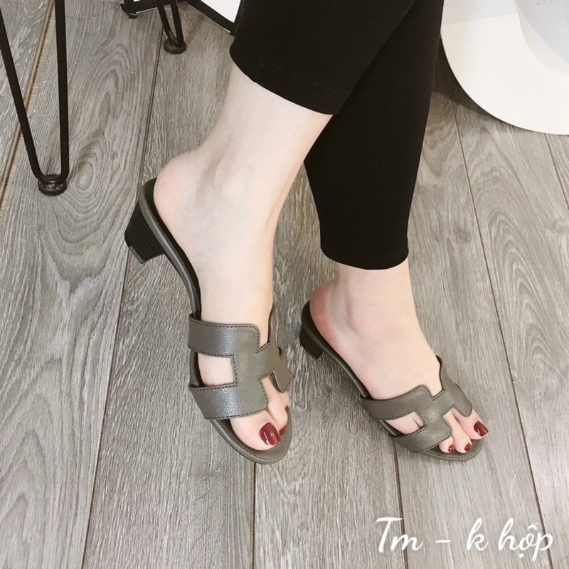 Guốc HM đế cao 5cm da mềm hàng loại 1 màu đen, ghi đá