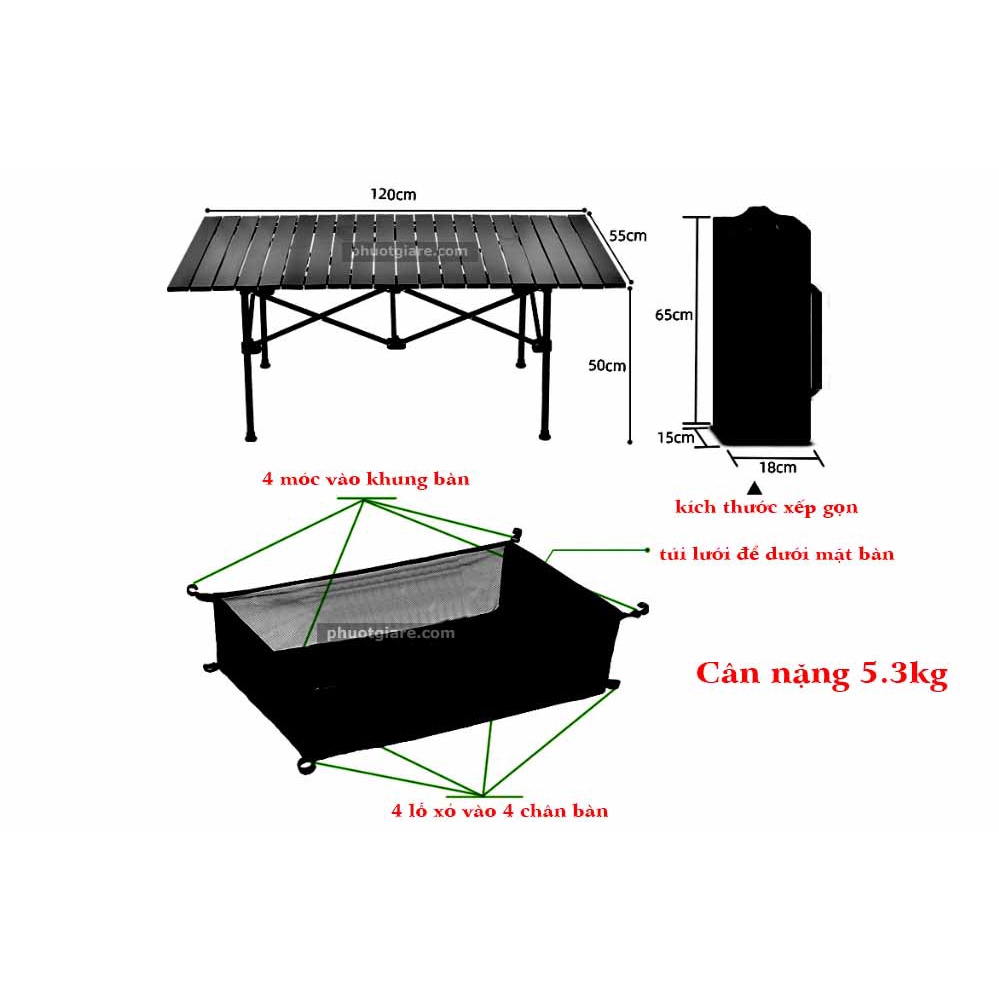 [Freeship 50K]Bàn nhôm vuông 70cm xếp gọn du lịch phượt cắm trại dã ngoại