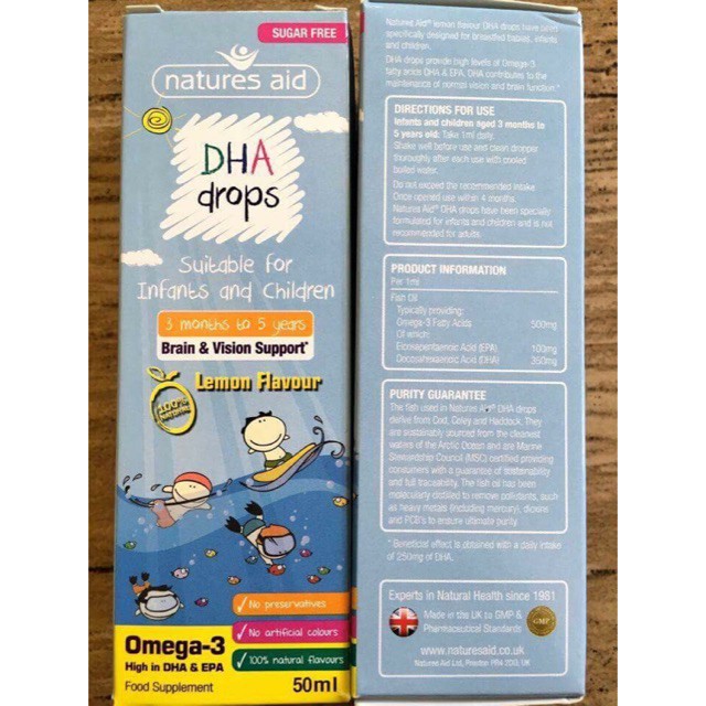 Vitamin Natures Aid DHA drop (50ml) (từ 3 tháng tuổi)