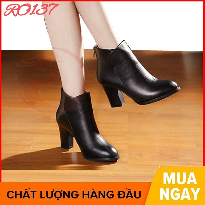 Giày boot bốt nữ cổ thấp 7 phân hàng hiệu rosata màu đen thời trang ro137