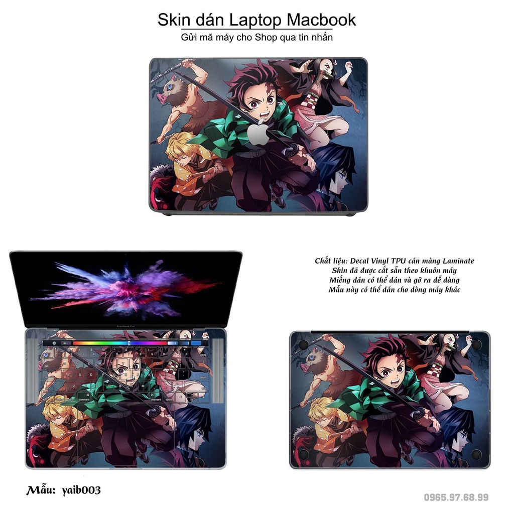 Skin dán Macbook mẫu Kimetsu No Yaiba (đã cắt sẵn, inbox mã máy cho shop)