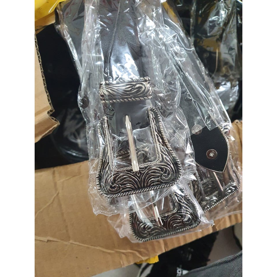 Thắt lưng Saint Laurent - Vuông Đen 3 đai khóa