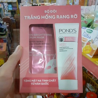 bộ đôi Pond's ( sữa rửa mặt tặng kèm mặt nạ )sáng da ngừa mụn và bộ đôi Pond's trắng hồng rạng rỡ