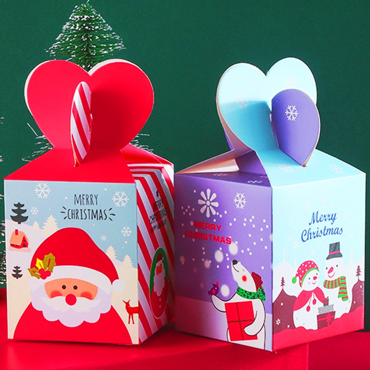 Hộp quà Giáng Sinh giấy nắp trái tim 3D hình tuần lộc người tuyết ông già Noel dễ thương BBShine – G009