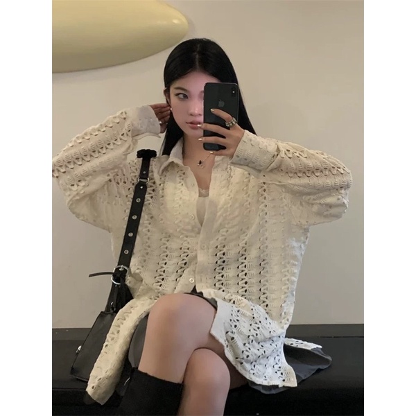 Áo sơ mi đan lưới phong cách cổ điển
