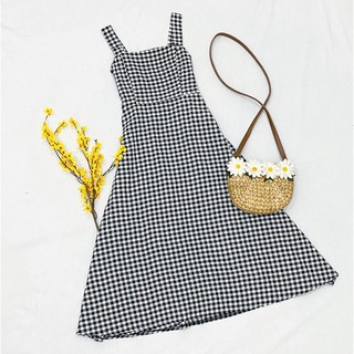 Maxi freesize caro 2 dây nhún thun