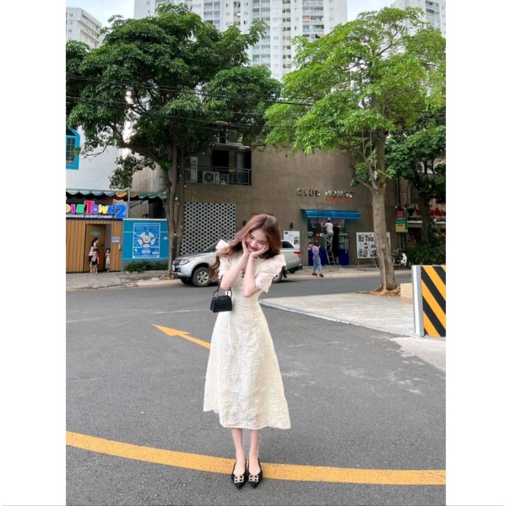 Đầm maxi ren kem dáng dài.Váy ren hoa 2 lớp Quảng Châu Cao Cấp Chuẩn mã hót girl