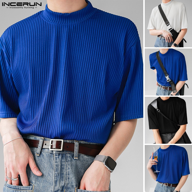 Áo thun trơn Incerun cổ tròn màu thời trang mùa hè dành cho nam giới