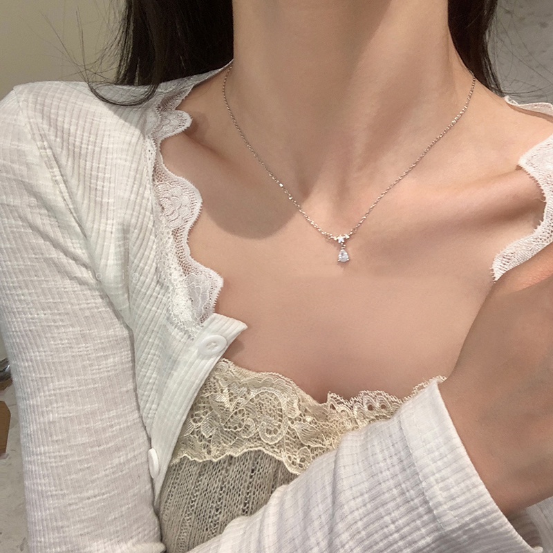 Vòng cổ DODDER mạ bạc mặt hình giọt nước đính đá đơn giản cho nữ