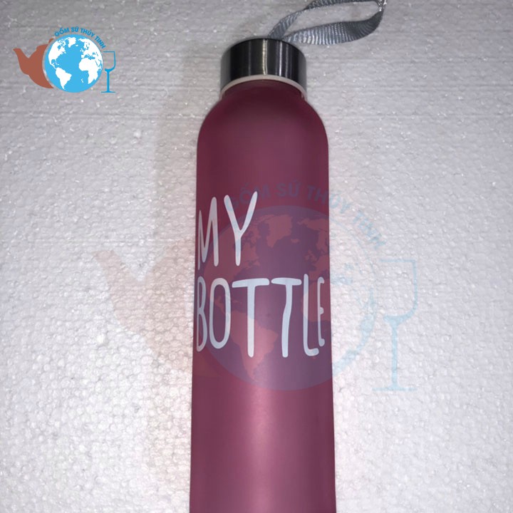 Bình đựng nước thủy tinh màu in chữ My bottle 500ml có dây xách