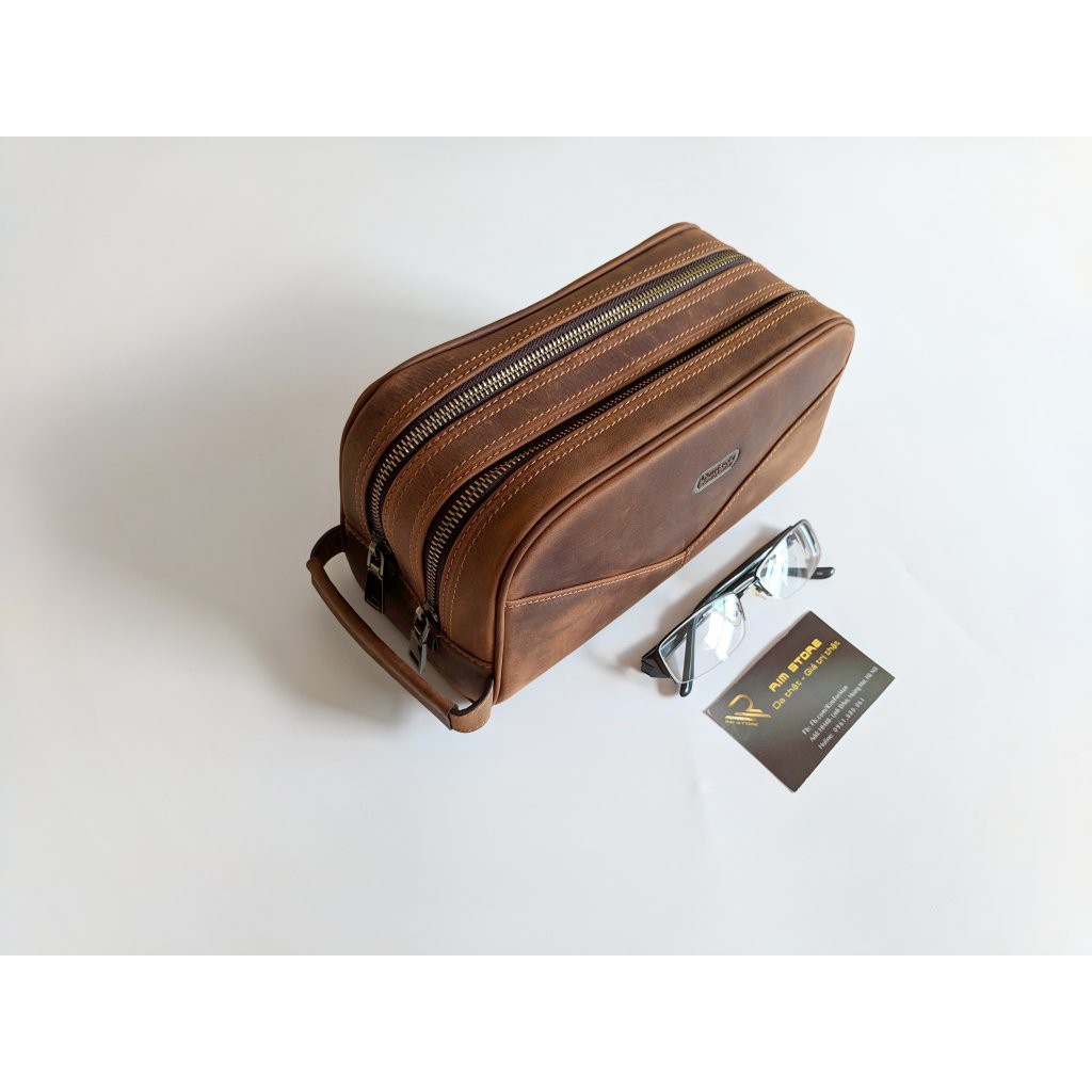 Clutch Da Bò Khóa Zip Hai Màu Đen Vàng Sang Trọng Đẳng Cấp