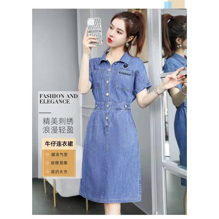 Đầm Denim Tay Ngắn Ôm Eo Phong Cách Thời Trang Mới 2022 Dành Cho Nữ