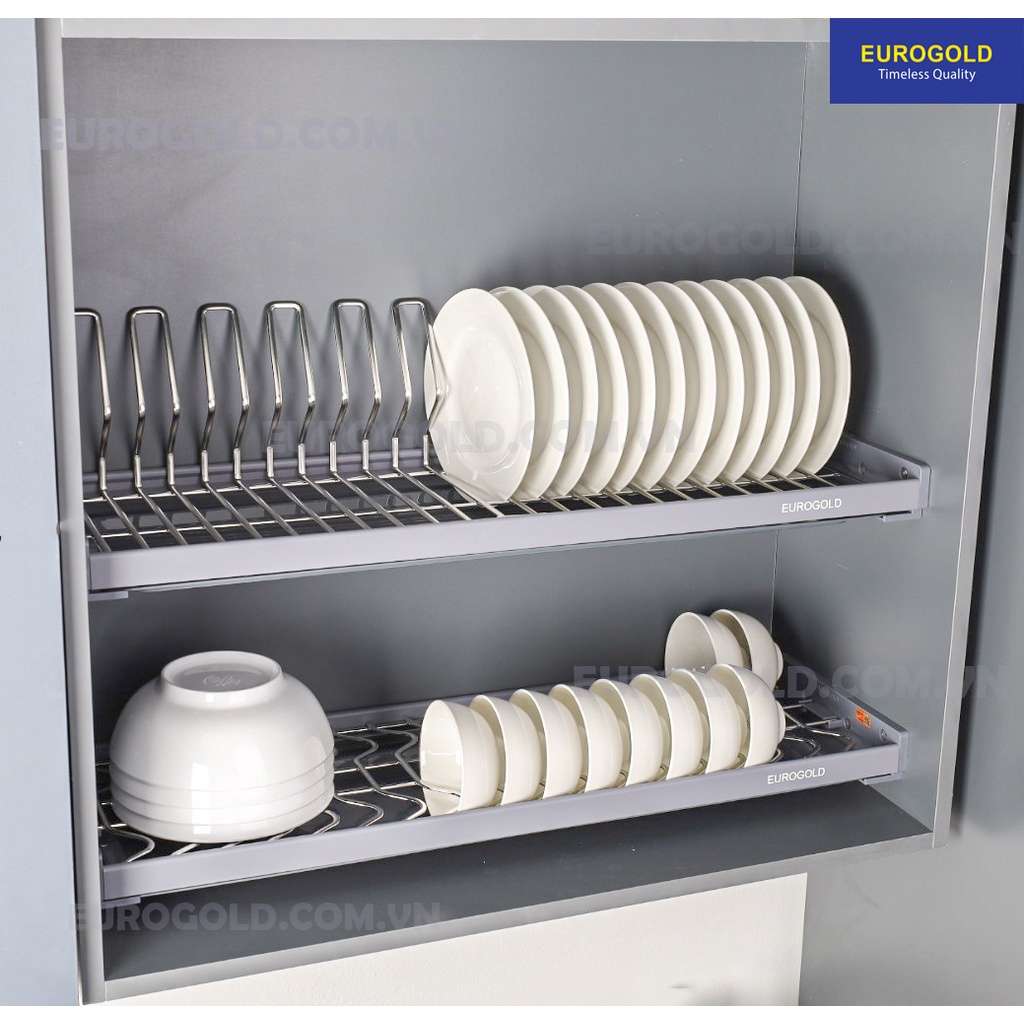 Giá bát đĩa cố định inox 304 nan oval Eurogold, Kệ để chén bát tủ trên