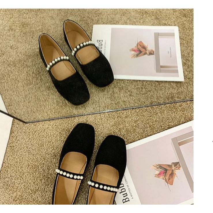 Giày bệt búp bê nữ đế bằng chất dạ mũi vuông phong cách vintage Hàn Quốc giá rẻ - Mã GB41