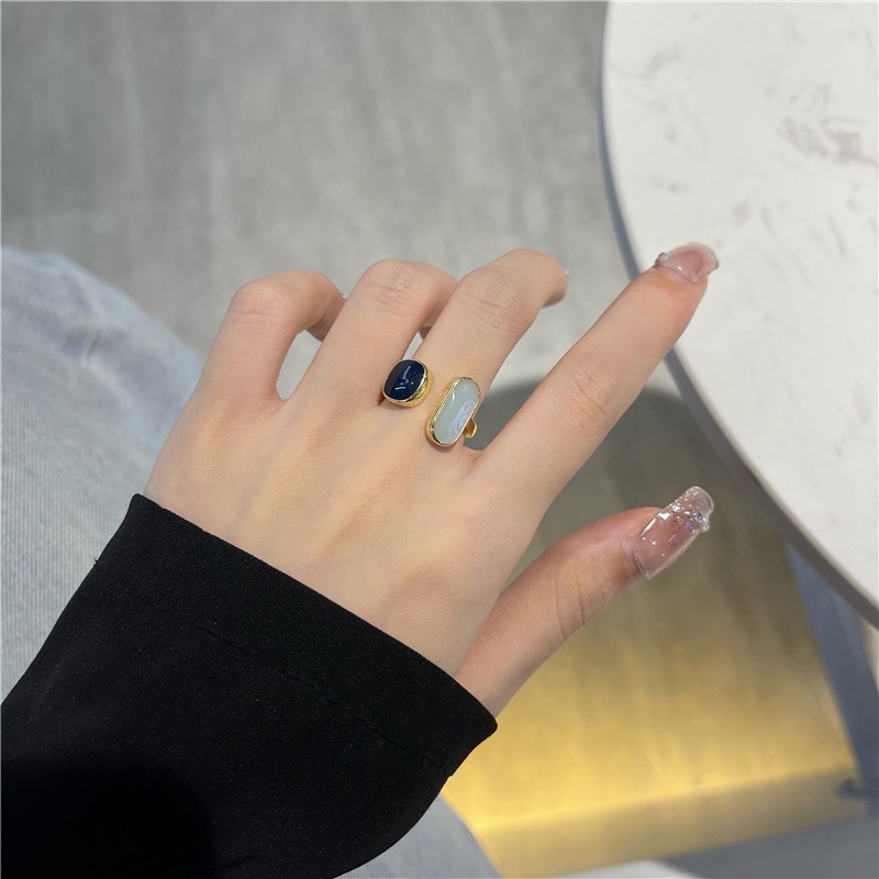 [JUNG/Jung Accessories] Nhẫn 2 mặt đá đen-xanh phong cách Hàn Quốc