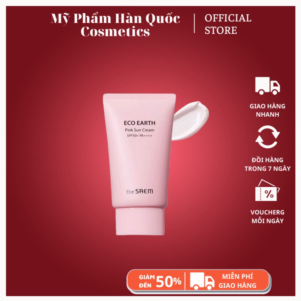 KEM CHỐNG NẮNG VẬT LÝ / THE SAEM / Eco Earth Power Pink Sun Cream SPF50+ PA++++