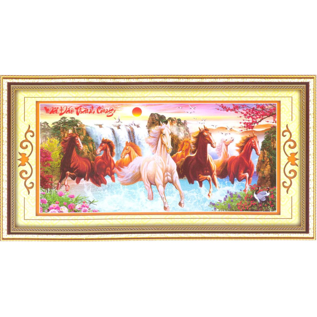 Tranh thêu chữ thập 3D kết hợp Gắn hoa đá Mã Đáo Thành Công EVA8575 (TRANH TỰ THÊU) KT:113X58CM