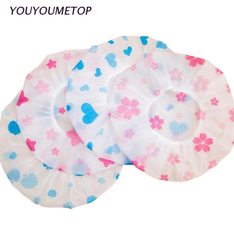 [Hàng mới về] Mũ trùm đầu khi tắm co giãn chống nước họa tiết chấm bi dễ thương