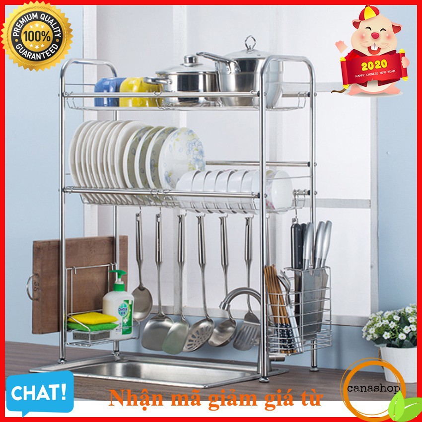 Kệ Nhà Bếp Đa Năng Để Chậu Rửa Giá Dắt Dao Thớt Để Chén Bát Có Móc Treo Đồ full inox