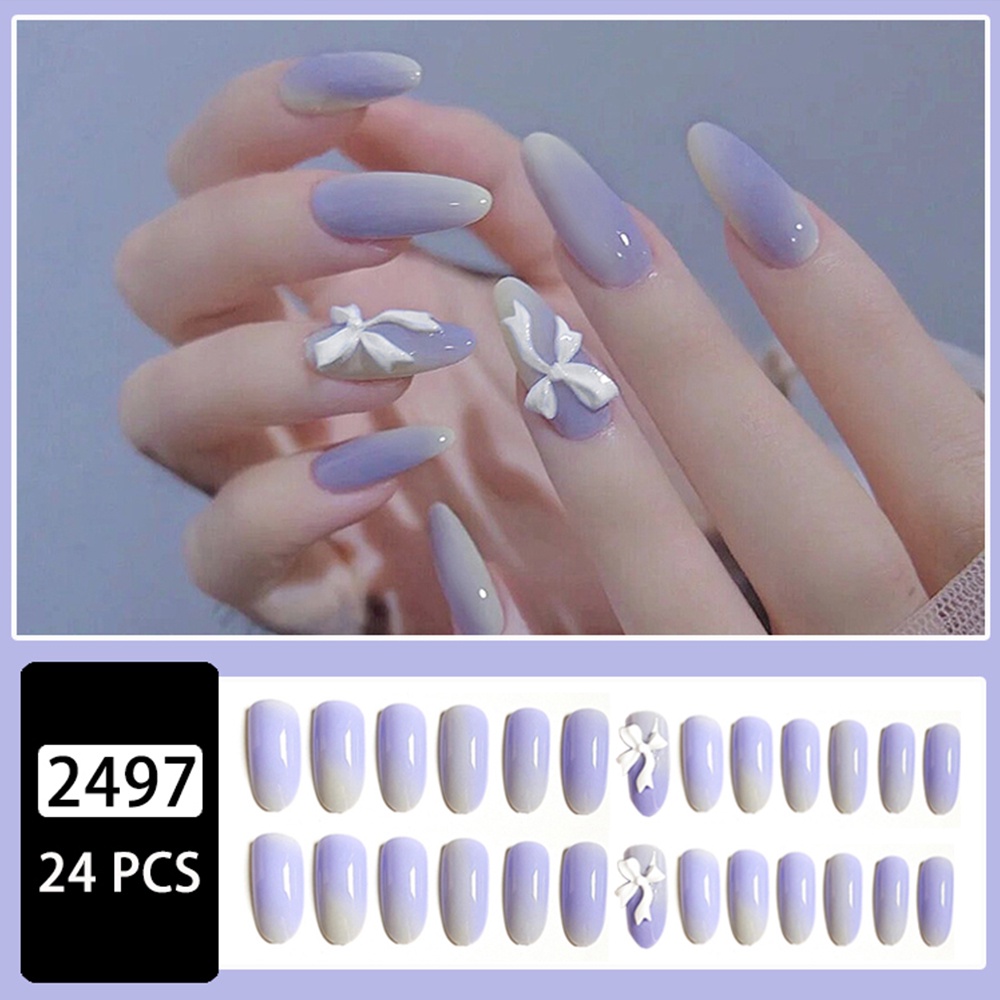 Set 24 móng tay giả ngắn phong cách Pháp độc đáo 2497
