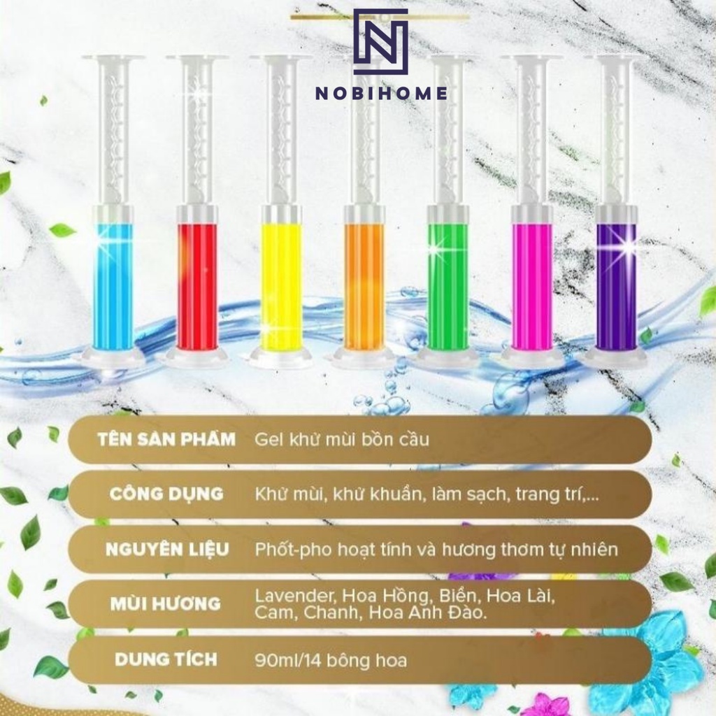 Gel Khử Mùi Bồn Cầu Hình Bông Hoa Nobihome, gel thơm khử bồn cầu bông hoa dạng thạch với 7 mùi thơm cho toilet Nobihome