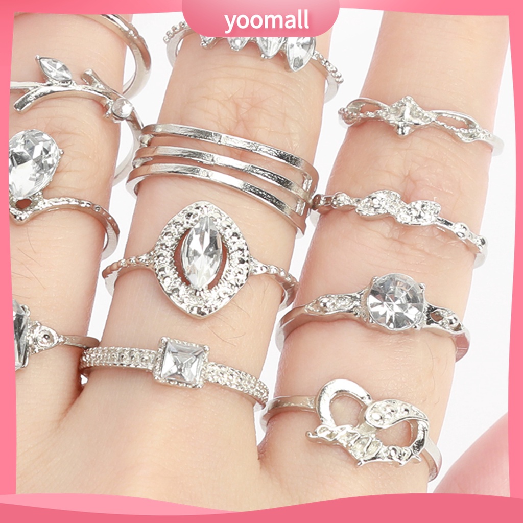 Yomall♡ Bộ 15 Nhẫn Hợp Kim Đính Đá Phong Cách Bohemian Thời Trang Cho Nữ