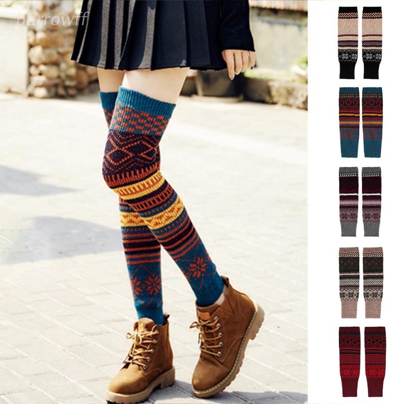 Brroa Vớ Ống Chân Dệt Kim Dài Siêu Dài Họa Tiết Hình Học Nhiều Màu Sắc Phong Cách Boho Mùa Đông Dành Cho Nữ S