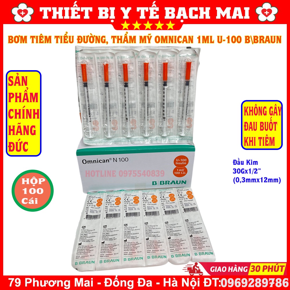 Kim (bơm) Tiêm Tiểu Đường 1ml Bbraun U-100 - Hộp 100 chiếc [SX HÀN QUỐC]