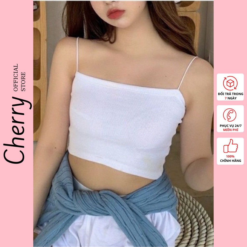 Áo hai dây nữ bản to croptop dây bún dáng ôm CHERRY áo 2 dây ngang ngực cotton thun ống ôm body V054