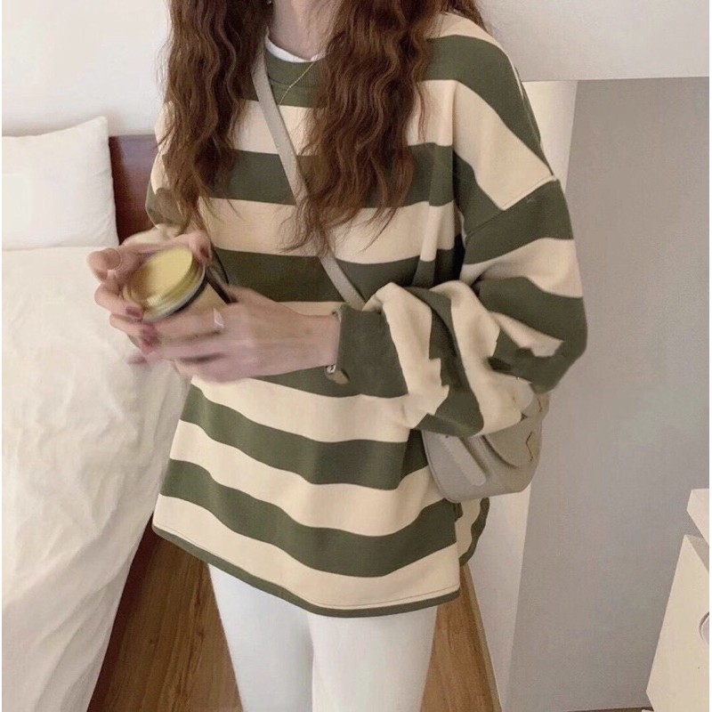 Áo nỉ kẻ ngang xẻ vạt 4 màu | BigBuy360 - bigbuy360.vn