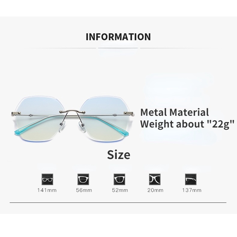 Kính cận thị nữ thời trang Kính cận thị không khung kim loại Kính cận thị độ-100 ° đến-600 °