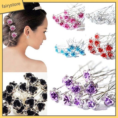 Set 5 Trâm Cài Tóc Hình Hoa Hồng Đính Đá Thời Trang Cho Nữ