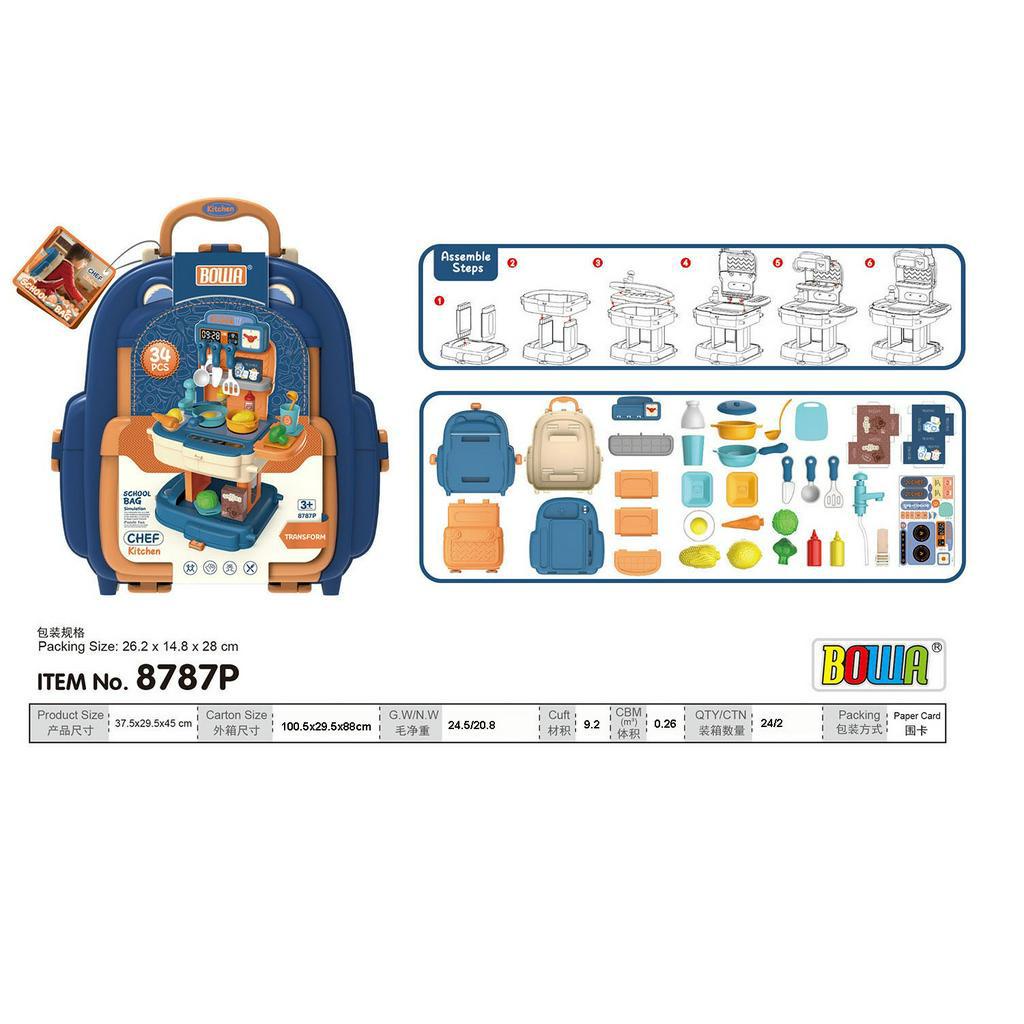 Đồ Chơi Nhà Bếp Nấu Ăn Cho Bé Nhập Vai Làm Bếp Có Lắp Vòi Nước Thật Bowa - Kitchen Set School Bag Role