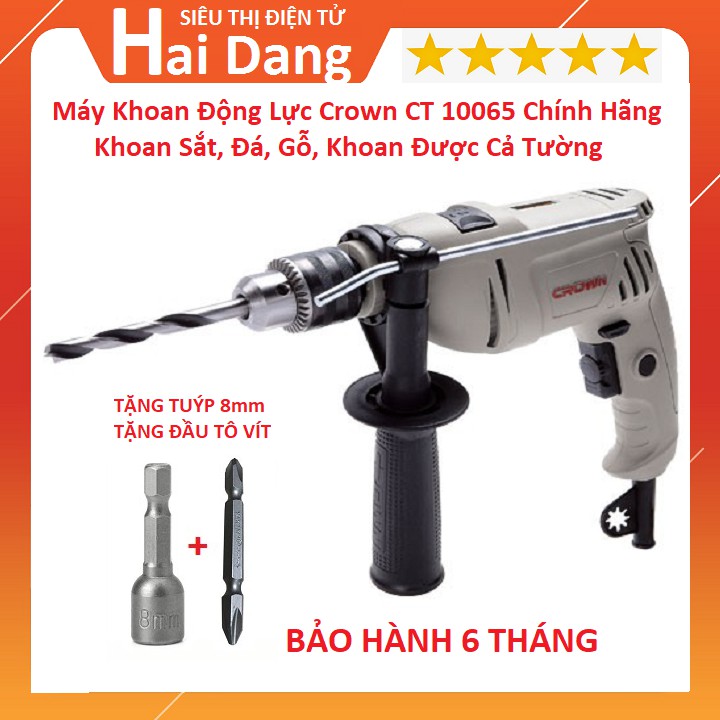 Máy Khoan Động Lực Crown CT 10065 - 600w  Chính Hãng - Khoan Sắt, Đá, Gỗ, Khoan Tường - Tặng Kèm Bộ Đầu Vặn Vít BH6T