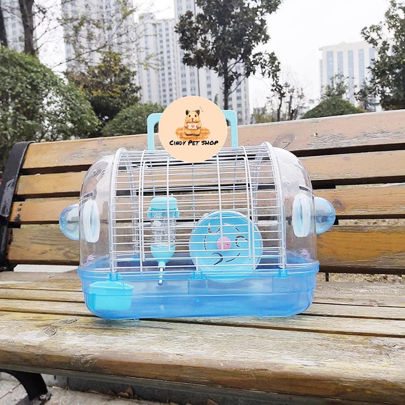 Lồng xách tay du lịch mica lưới full phụ kiện cho Hamster